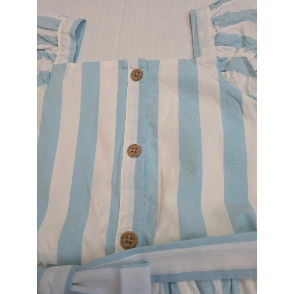 Carters Toddler Girls Blue White Striped Ruffle Strap Cotton Dress 3T NWT
